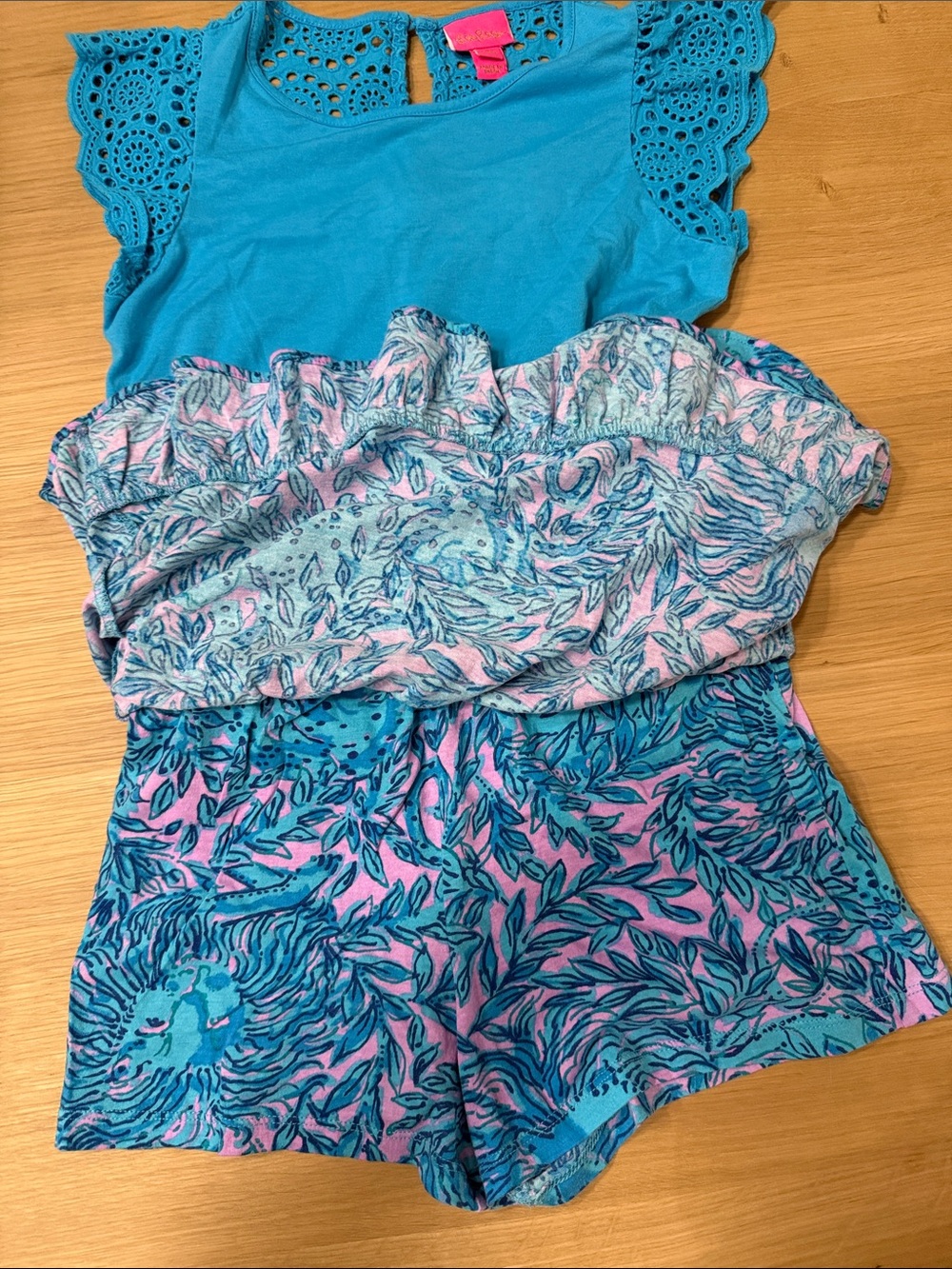 Lilly Pulitzer Turquoise Top with Pink & Turquoise Printed Skirt - Picture 3 of 4